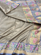 Gray Pure Katan Handwoven Banarasi Silk Saree