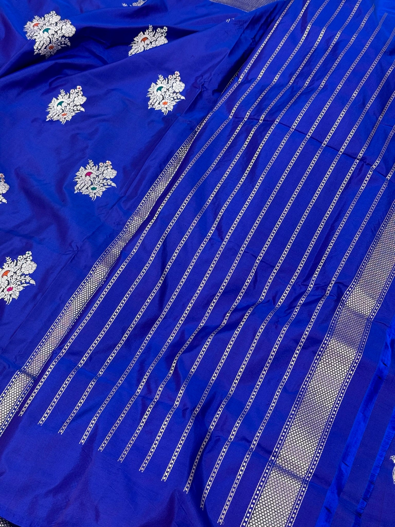 Cobalt Blue Pure Mulberry Katan Silk Handwoven Banarasi Saree