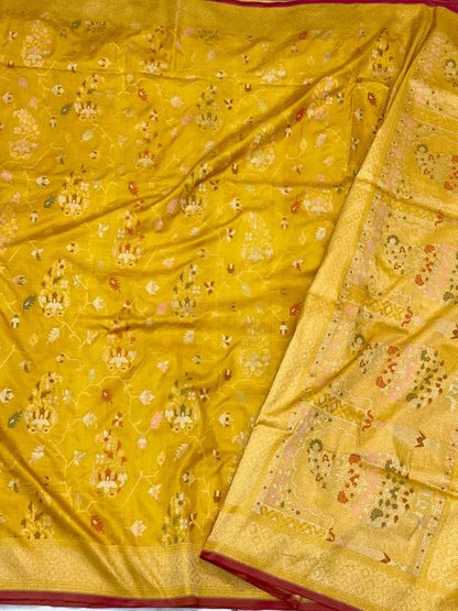 Sea Green Pure Katan Mulberry Silk Hanwoven Banarasi Saree - Kadhwa Technique
