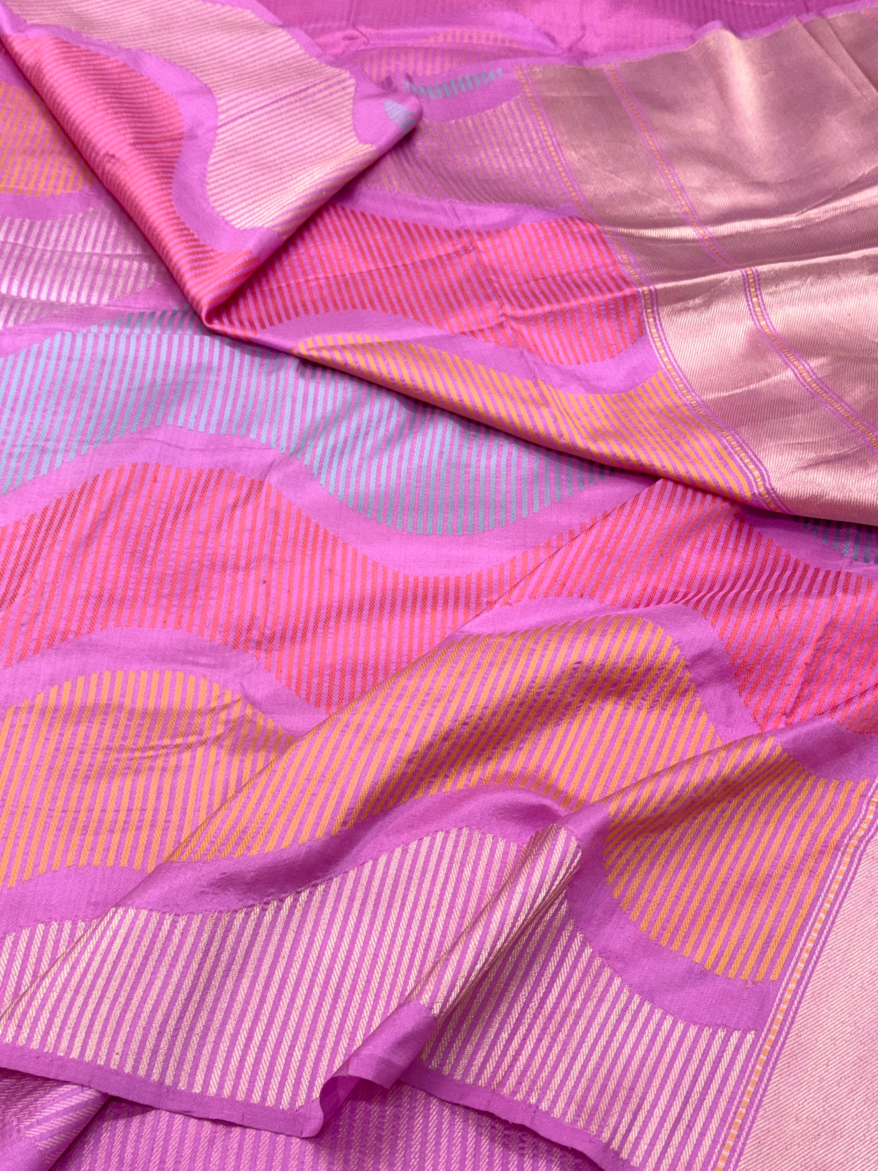 Pastel Pink Pure Mulberry Katan Silk Handwoven Banarasi Saree |Contemporary|