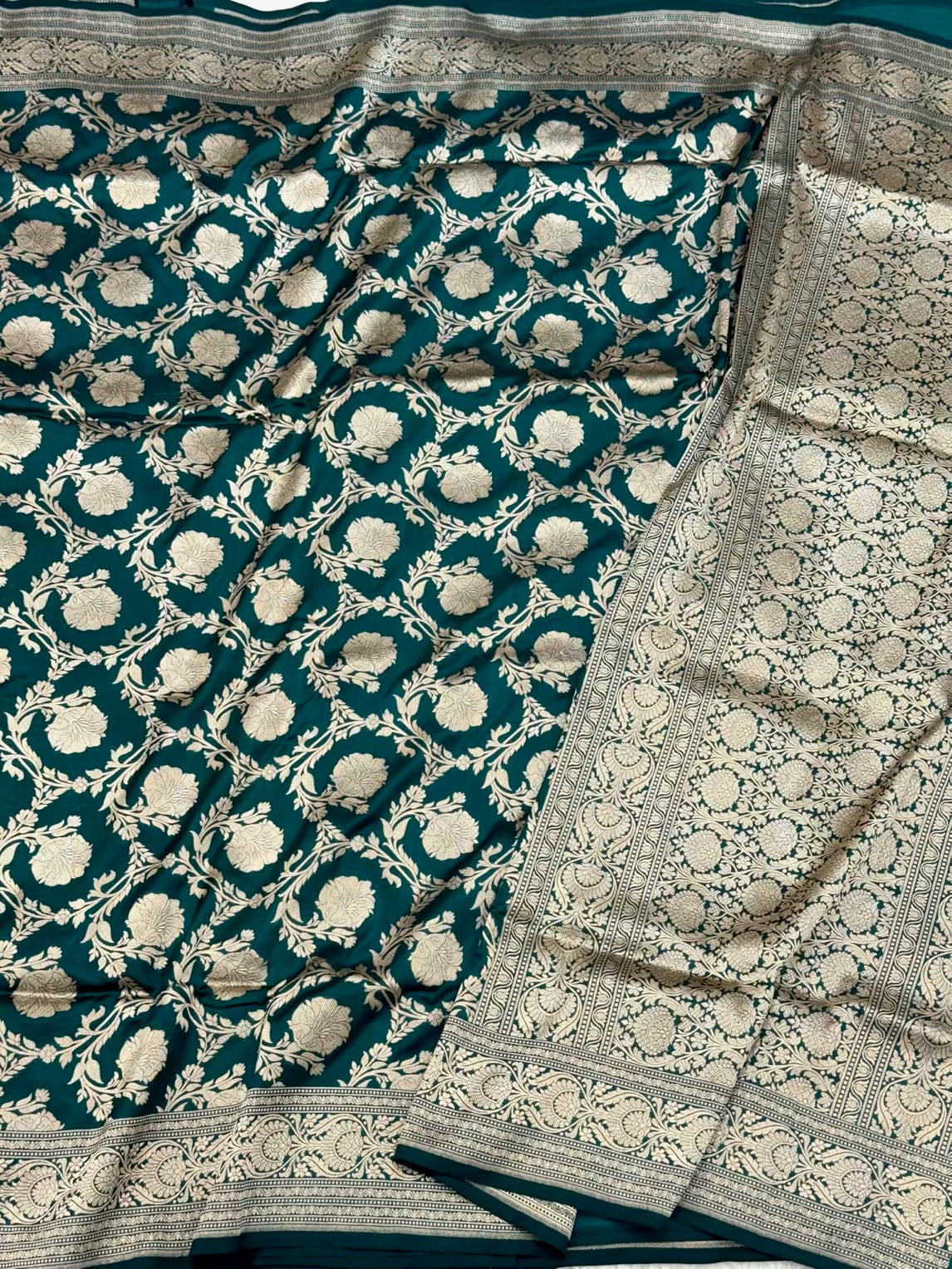 Teal Green Pure Katan Silk Saree | Pure Mulberry Silk Banarasi Handloom Saree