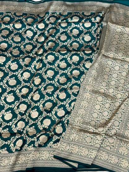Teal Green Pure Katan Silk Saree | Pure Mulberry Silk Banarasi Handloom Saree