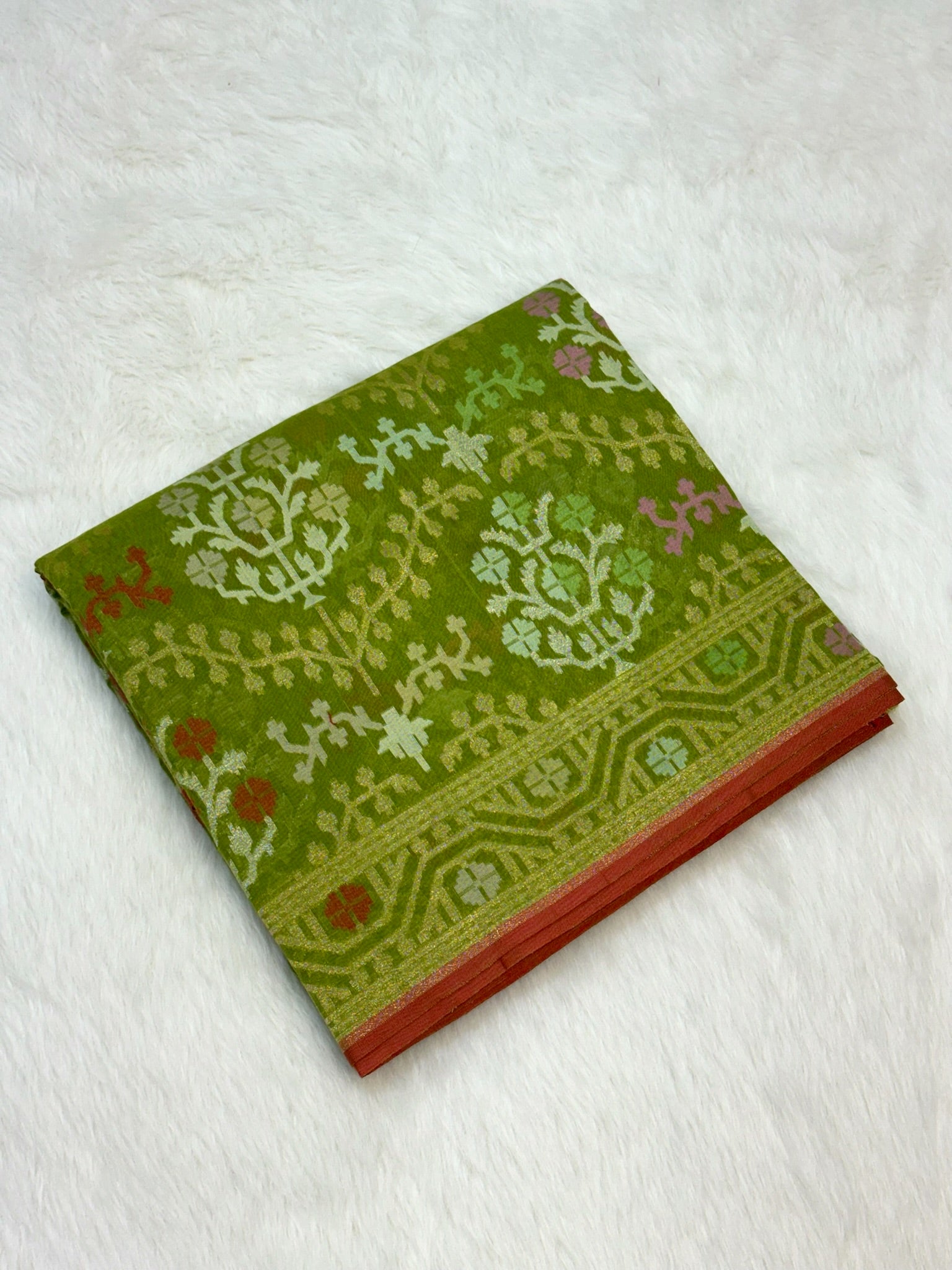 Green Pure Muslin Cotton Jamdani Handloom Banarasi Saree |Ektara Weave|