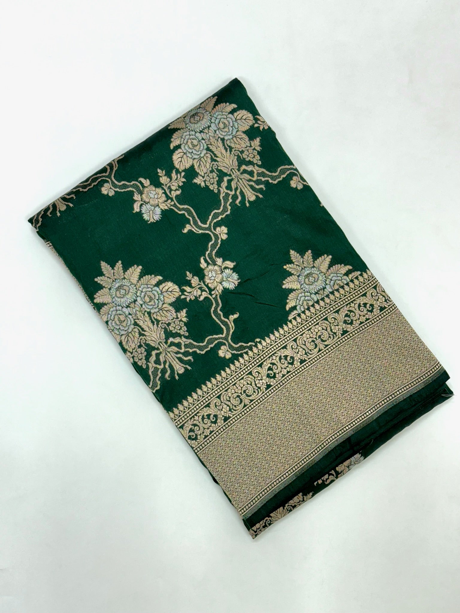 Bottle Green Pure Katan Silk Handloom Banarasi Saree