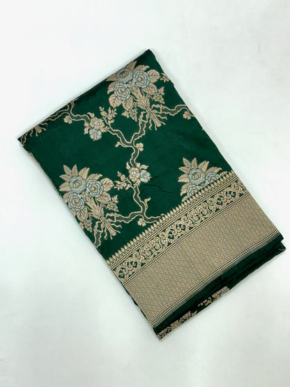 Bottle Green Pure Katan Silk Handloom Banarasi Saree