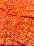 Orange Pure Muslin Cotton Jamdani Handloom Banarasi Lightweight Ektara Saree