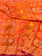 Orange Pure Muslin Cotton Jamdani Handloom Banarasi Lightweight Ektara Saree