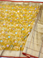Gold Yellow Pure Double Katan Tissue Silk Handwoven Banarasi Saree