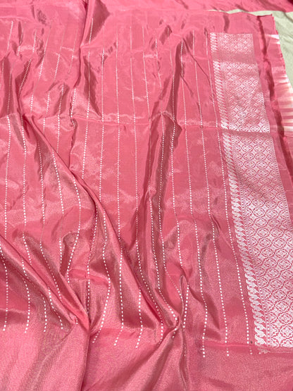 Tea Green Pure Double Katan Tissue Silk Handwoven Banarasi Saree