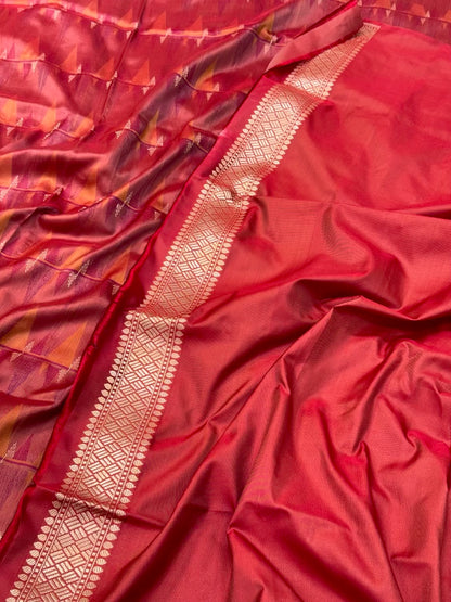 Deep Red Pure Satin Silk Handwoven Banarasi Saree - Modern Contemporary Banarasi Silk Saree