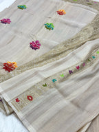 Ivory Tussar Georgette Handwoven Silk Saree