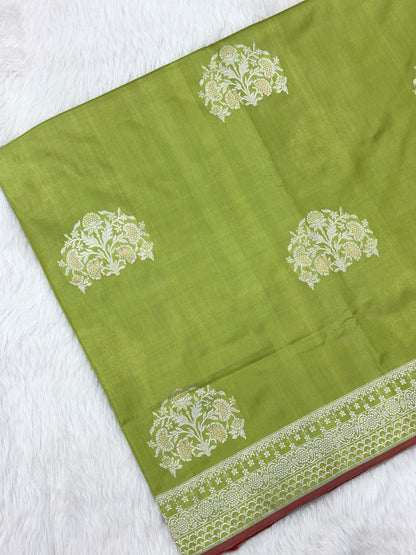 Pista Green Pure Katan Silk Handwoven Banarasi Saree |Ektara Weave|