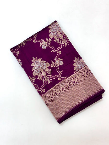 Magenta Pure Katan Silk Handloom Banarasi Saree