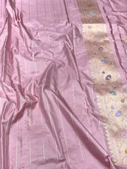 Lilac Pink Pure Double Katan Silk - Pure Mulberry Silk Saree| Kadhwa Technique | Handwoven Banarasi Luxury Saree