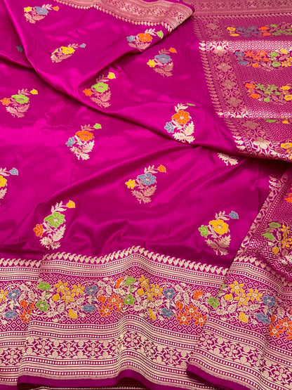 Rani Pink Pure Katan Silk & Pure Mulberry Silk | Kadhwa Technique | Handwoven Banarasi Saree