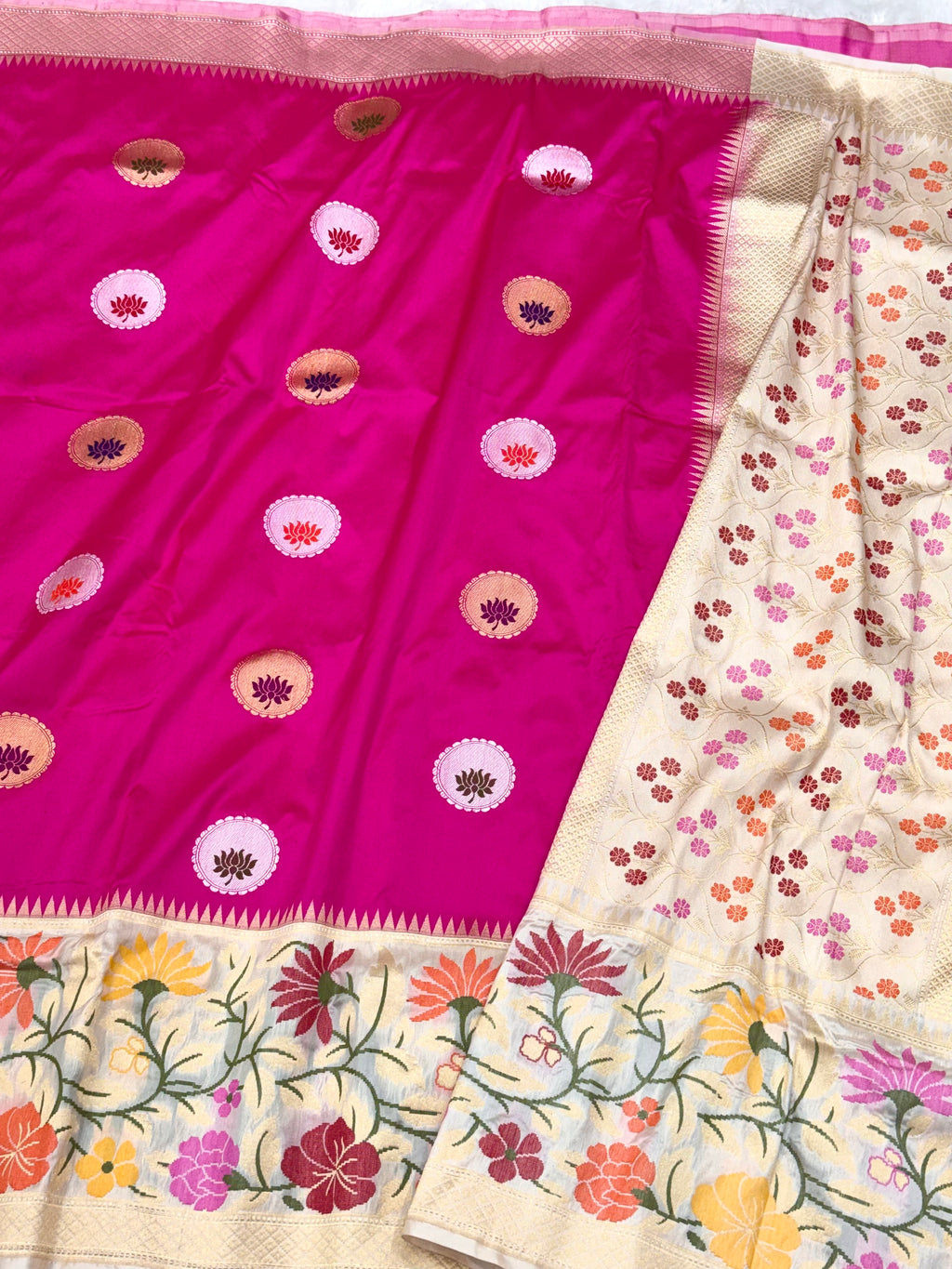 Rani Pink Pure Mulberry Katan Silk Handwoven Banarasi Saree