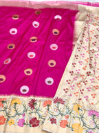 Rani Pink Pure Mulberry Katan Silk Handwoven Banarasi Saree