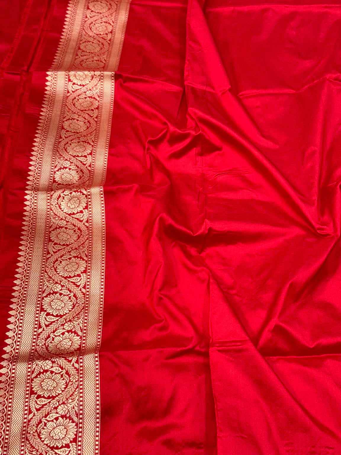 Red Pure Mulberry Silk & Pure Katan Silk - Kadhwa Technique Handwoven Banarasi Saree