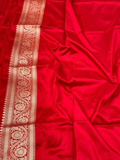 Red Pure Mulberry Silk & Pure Katan Silk - Kadhwa Technique Handwoven Banarasi Saree