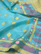 Aqua Blue Pure Kora Silk Handwoven Banarasi Saree