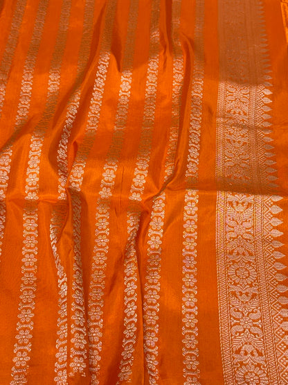 Gold Yellow/Orange Handwoven Banarasi Saree | Kadhwa Ektara Kadhiyal | Pure Mulberry Katan Silk Authentic Modern Banarasi Saree