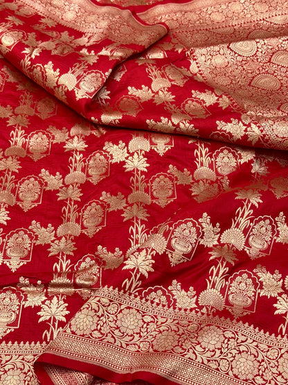 Red Pure Mulberry Katan Silk Banarasi Saree | Authentic Handloom Luxury
