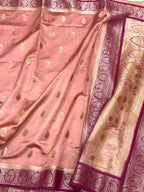 Peach Pure Mulberry Chiniya Silk Handloom Banarasi Saree