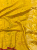 Mustard Yellow Handloom Ektara Banarasi Saree | Pure Muslin Cotton Jamdani Banarasi Saree