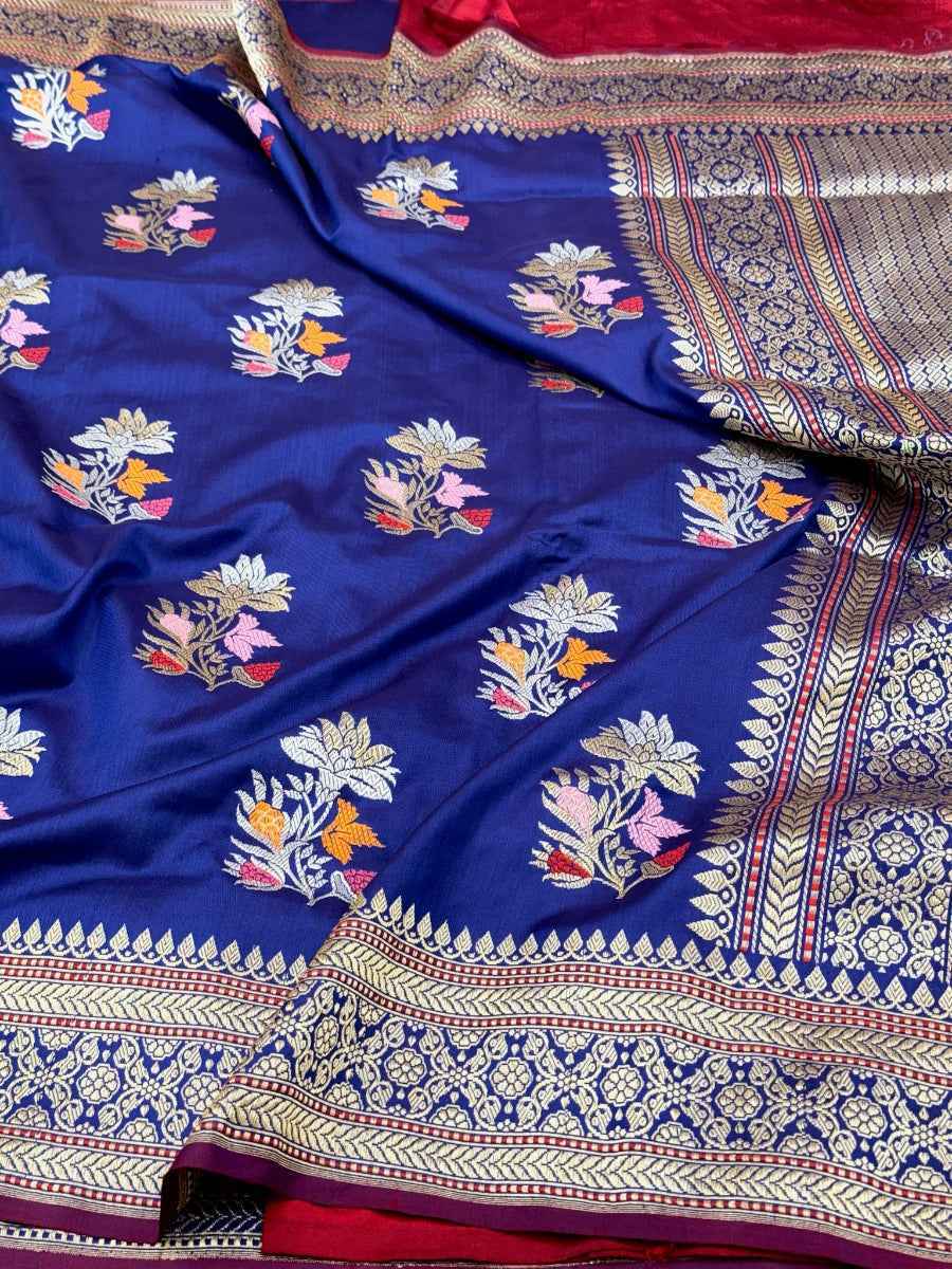 Reddish Orange Ektara Weave Pure Katan Silk Handwoven Banarasi Saree