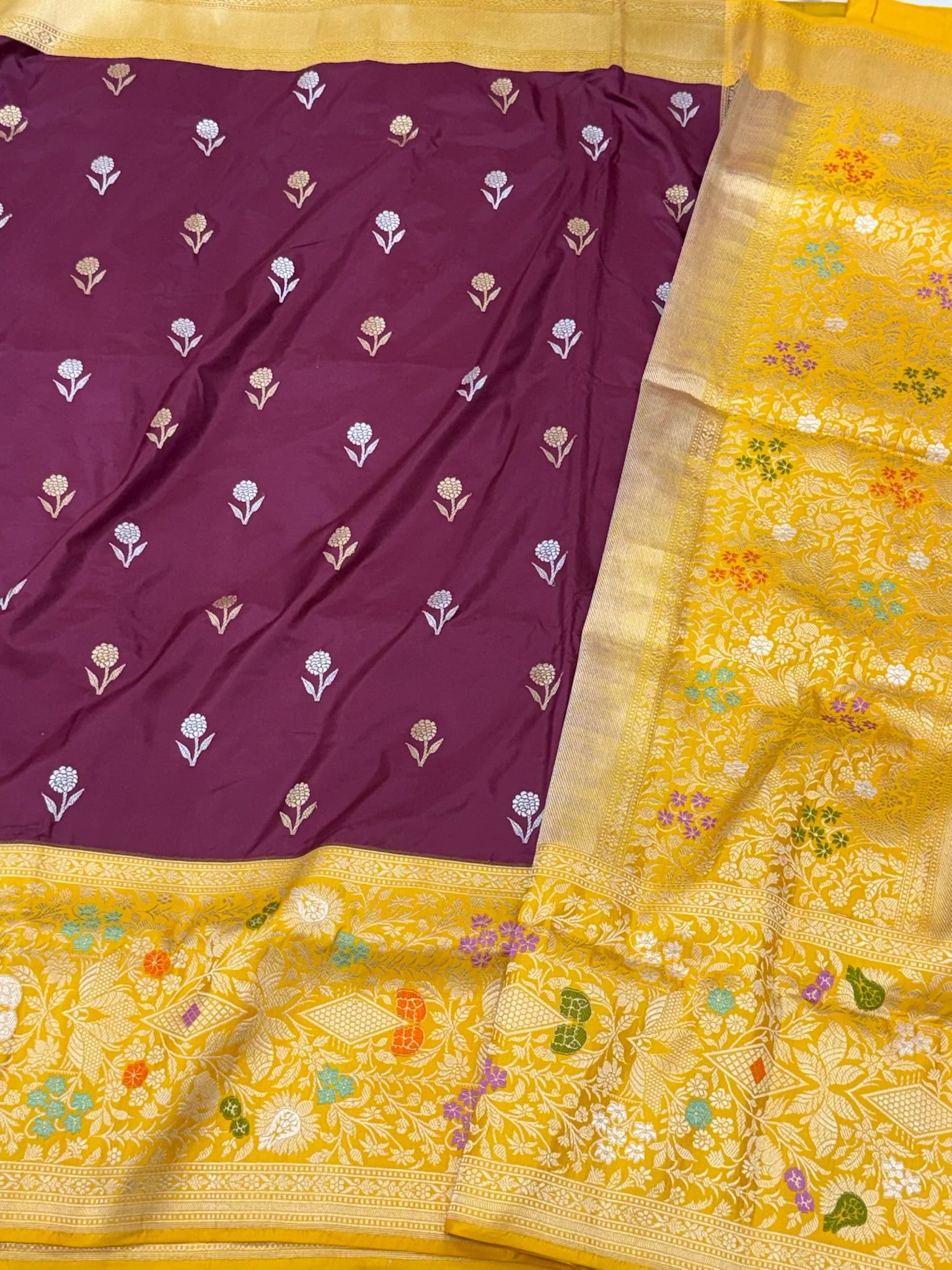 Wine Pure Katan Mulberry Silk Handwoven Banarasi Saree - Kadhiyal + Kadhiyal Weave | Heritage In A New Light