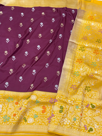Wine Pure Katan Mulberry Silk Handwoven Banarasi Saree - Kadhiyal + Kadhiyal Weave | Heritage In A New Light
