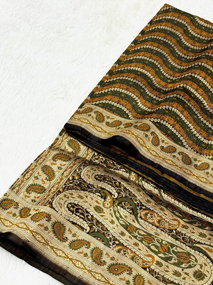 Brown Pure Satin Silk Handwoven Banarasi Saree |Tanchoi|