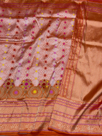 Orange Banarasi Handwoven | Kadhwa Technique | Contemporary Pure Katan Mulberry Silk Banarasi Brocade Saree