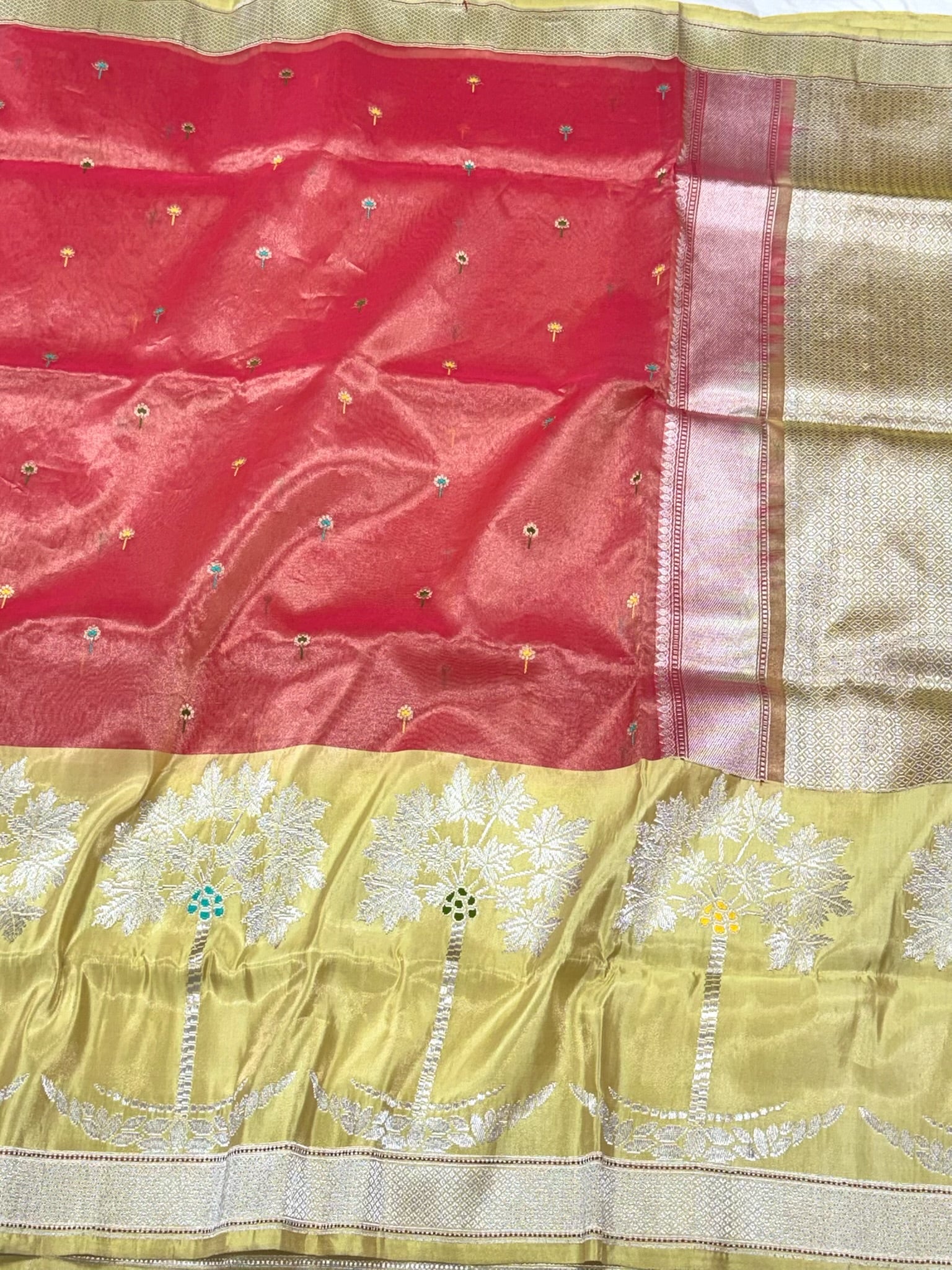 Raspberry Pink Pure Mulberry Kora Tissue Silk | Kadhwa Weave | Handwoven Modern Contemporary Banarasi Saree