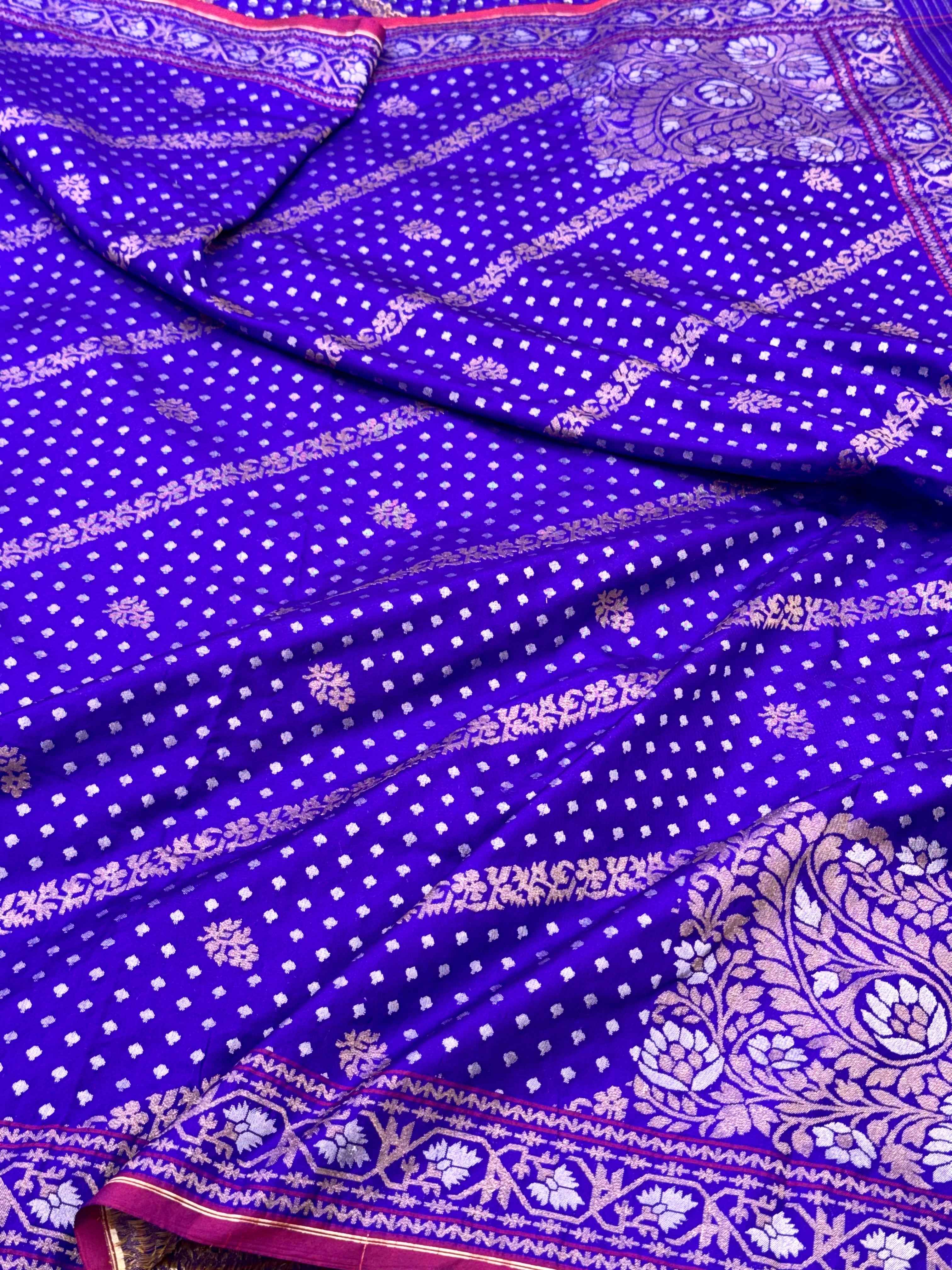 Blue Pure Double Katan Silk Handloom Banarasi Saree |Ektara Weave|