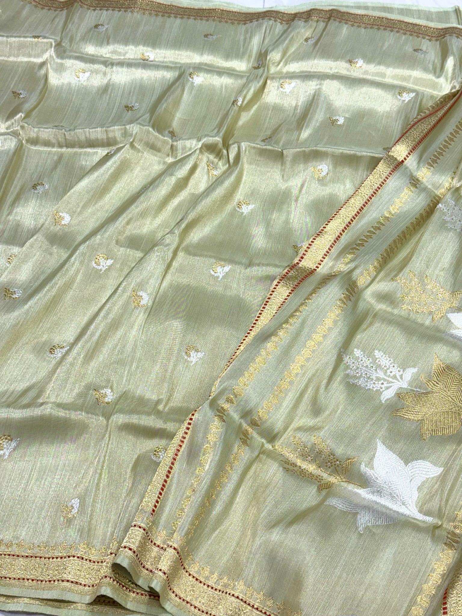 Pastel Green Pure Tissue Silk & Pure Katan Silk Handwoven - Kadhwa Technique Banarasi Saree