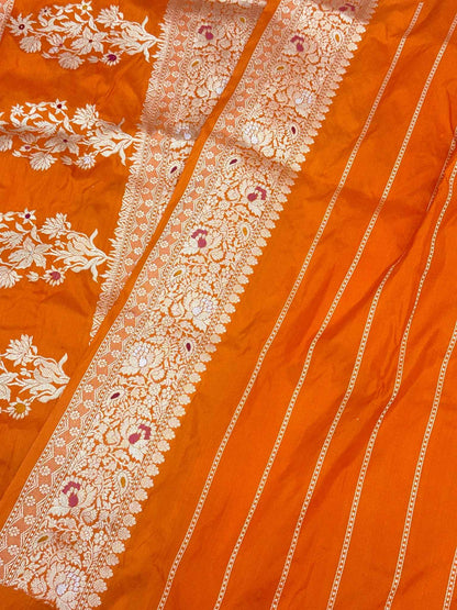 Brown Yellow Pure Chiniya Silk Contemporary Saree