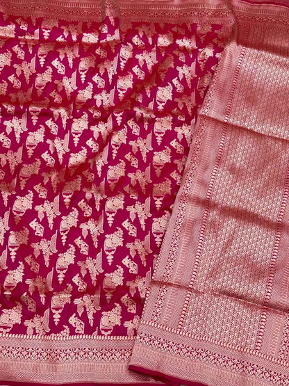 Pink Pure Mulberry Silk & Pure Katan Silk Elegant Handloom Banarasi Saree