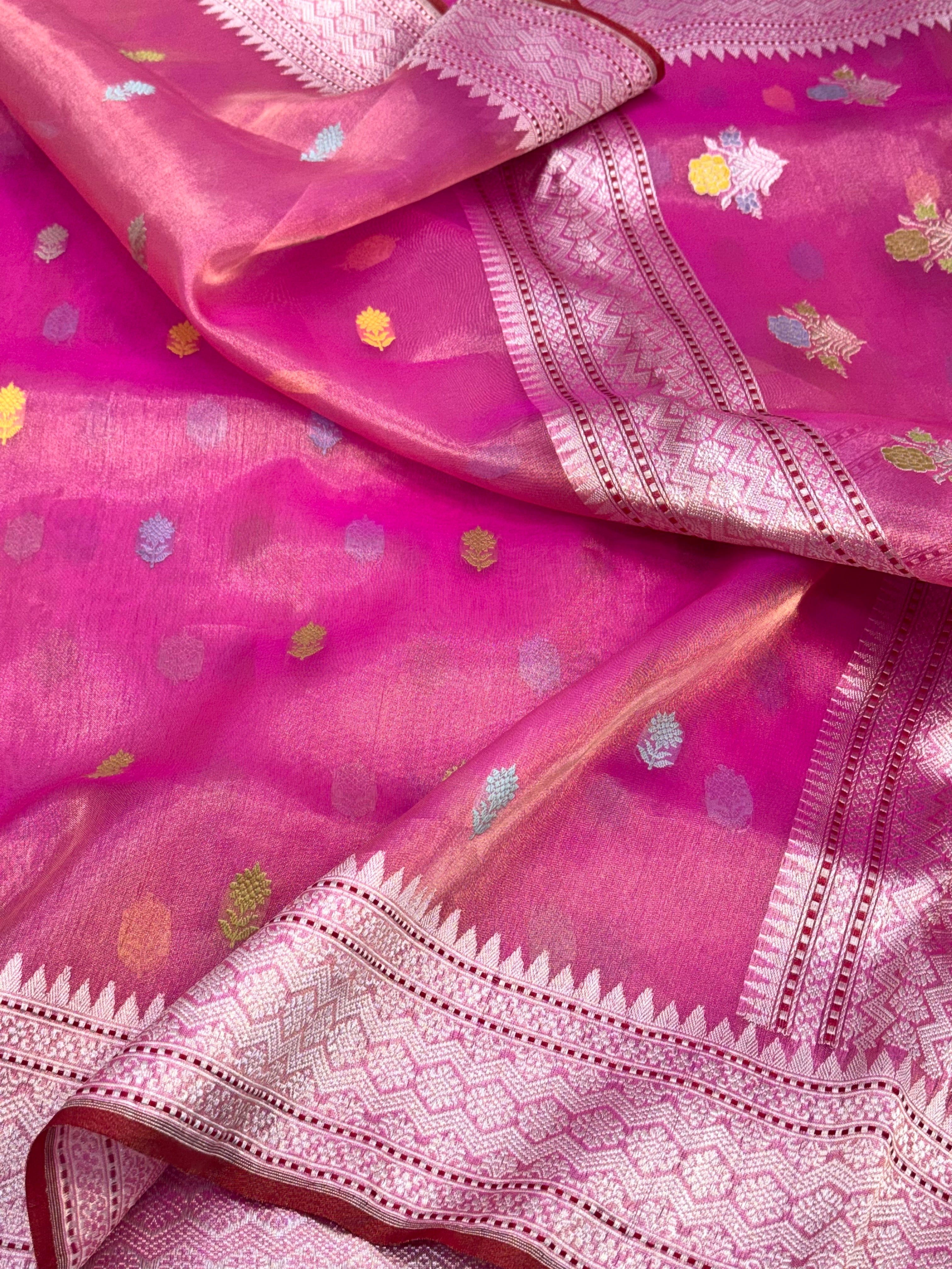 Pink Pure Mulberry Tissue Silk Handwoven Banarasi Saree |Ektara Weave|