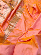 Peach Orange Pure Mulberry Katan Silk Handwoven Banarasi Saree