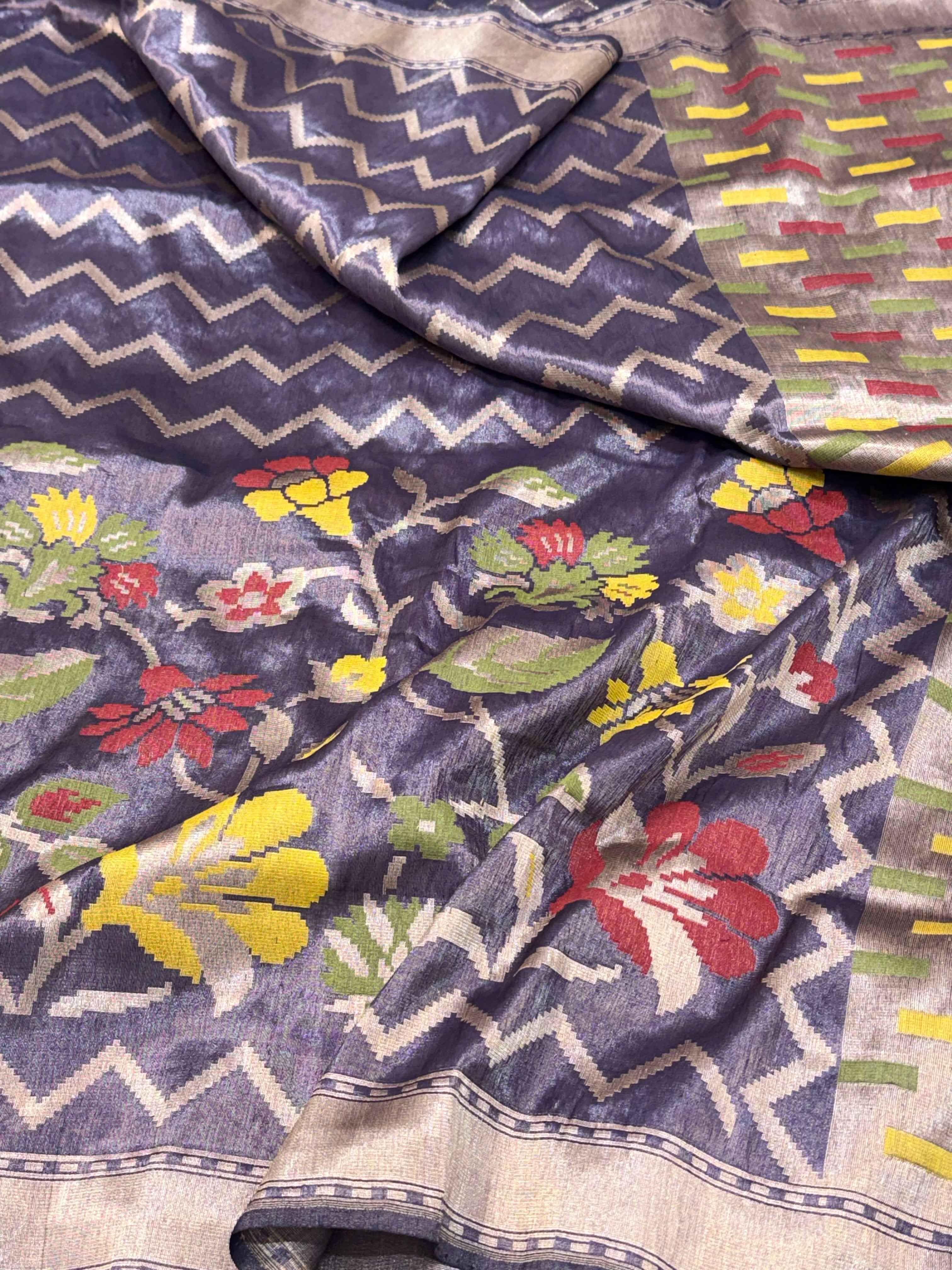 Rani Pink Pure Katan Silk Jamdani Handwoven Banarasi Saree |Ektara Weave|