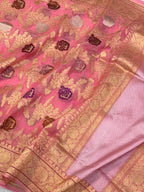 Peach Pink Pure Kora Organza Silk Handwoven Banarasi Saree