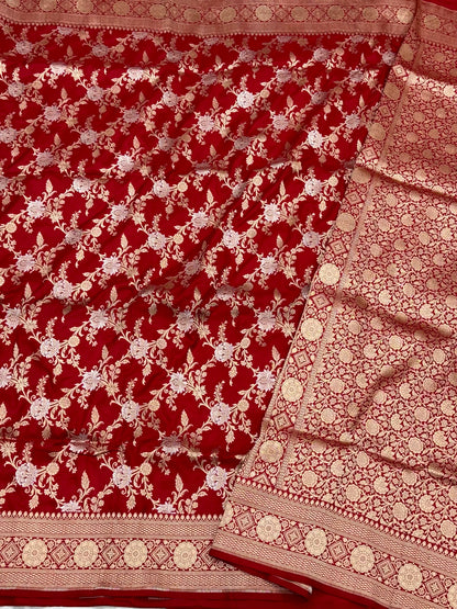 Red Banarasi Handloom Saree - Pure Mulberry Katan Silk Banarasi Saree