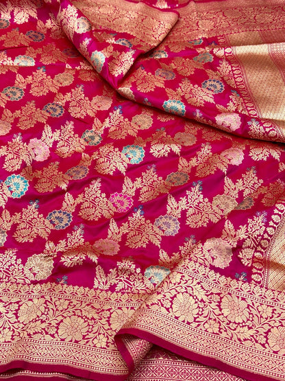 Magenta Pink Pure Katan Silk Handwoven Banarasi Saree