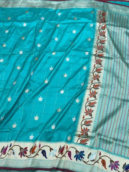 Electric Blue Pure Mulberry Katan Silk Saree Handwoven Banarasi Saree - Timeless Kadhwa Elegance