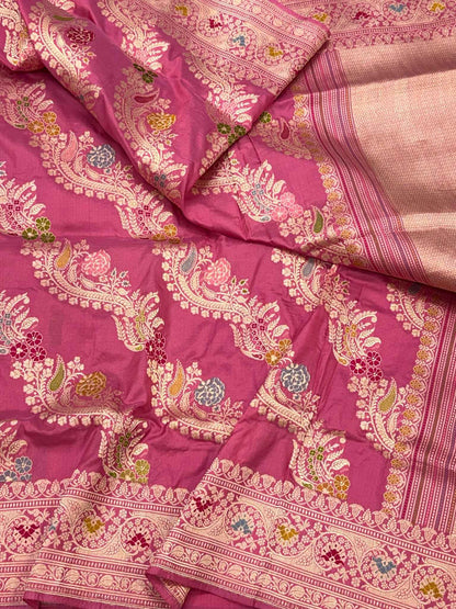 Pink Katan Silk Pure Handwoven Saree