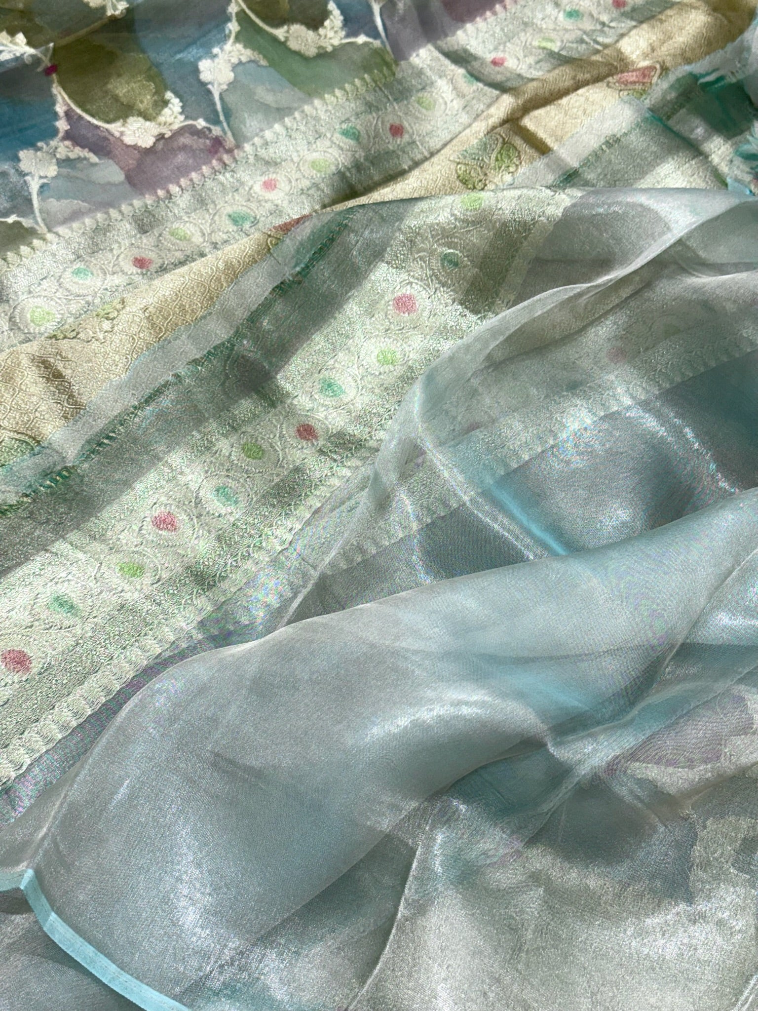 Green Pure Mulberry Tissue Silk Handloom Banarasi Saree |Ektara Weave|