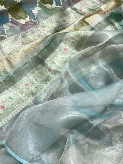 Green Pure Mulberry Tissue Silk Handloom Banarasi Saree |Ektara Weave|
