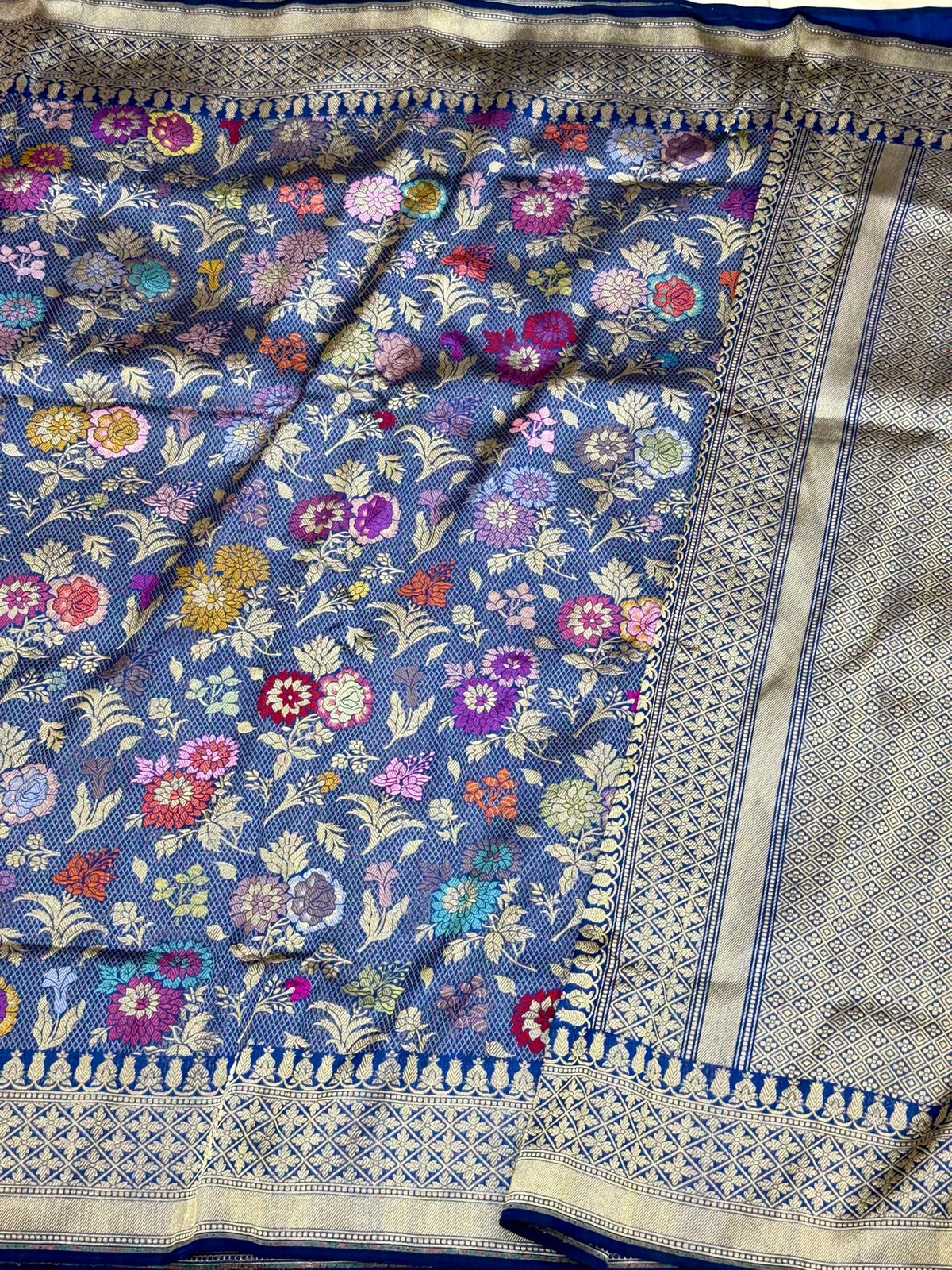 Blue Pure Katan Mulberry Silk Handwoven Banarasi Brocade Saree | Kadhwa Technique | Heritage In A New Light