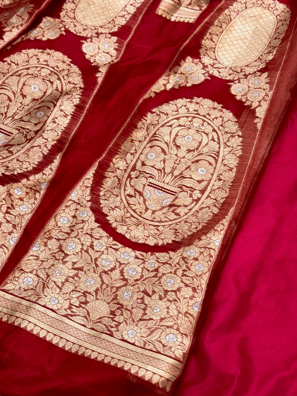 Red Kora Tissue Pure Handwoven Lahenga
